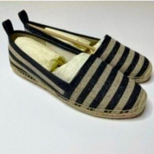 Kate Spade Lilliad Black/Natural Glitter Striped Canvas Espadrilles Size 9.5